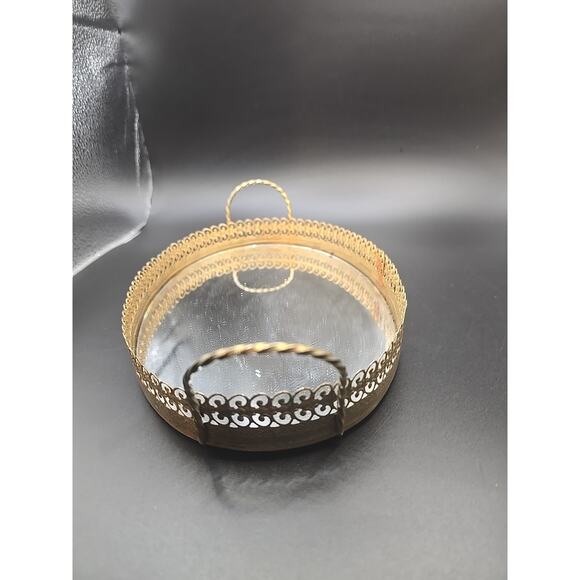 Vtg Hollywood Regency Gold Toned Filigree Oval Vanity Mirror Tray 9.25" - Picture 2 of 4